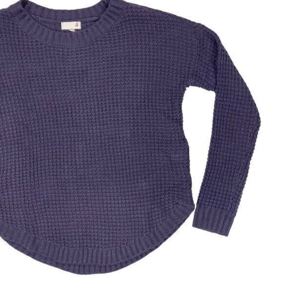So Waffle Knit Sweater Womens Sz X-Small Purple Long Sleeve Crew Neck Pull Over - Picture 4 of 14